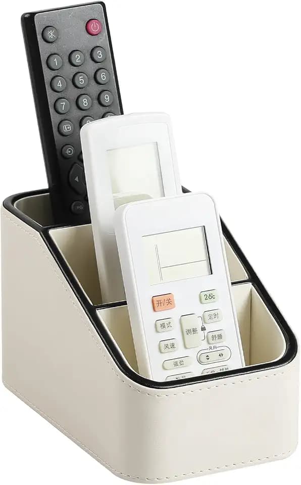 Remote Control Holder, Small Desk Organizer TV Remote Caddy, Cream