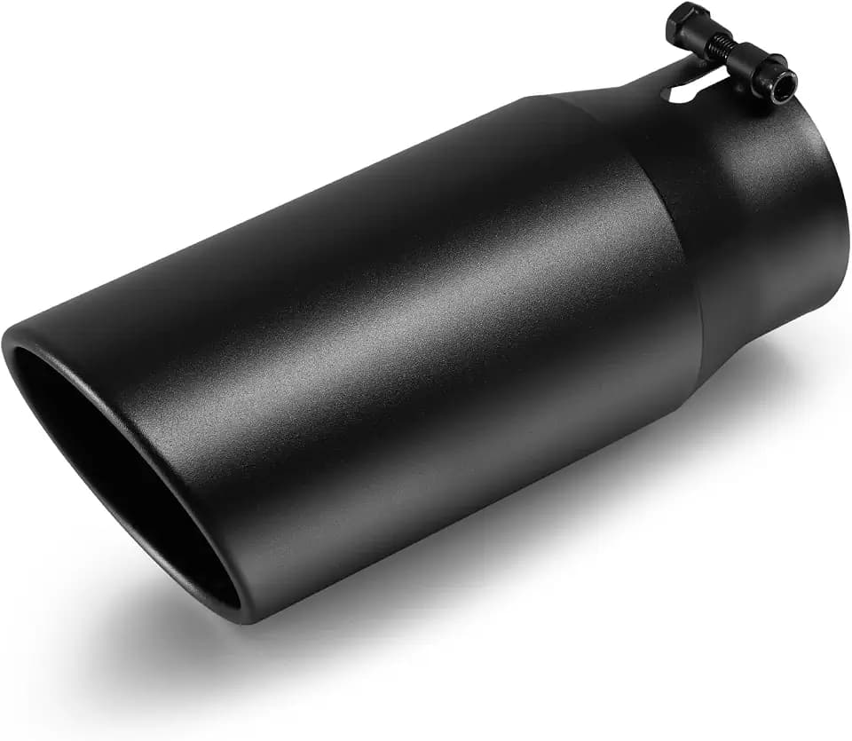 Exhaust Tip 4" Inlet 5" Outlet 12" Overall Length, Premium Stainless Steel with Wear Resistant Black Coating, Rolled Angle Cut, Bolt-On Easy Installation, for Truck Diesel Tail Pipe