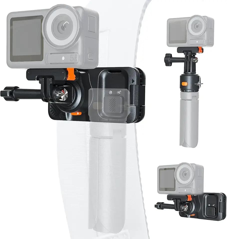 Action Camera Multifunction Backpack Strap Mount.Self-Developed Action Camera Accessories, Compatible with Various Models of Action Cameras *Selfie Stick not Included (Black, 9.8)