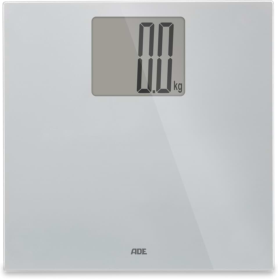 ADE Digitale Personenwaage mit XXL-Display | 200 kg Tragkraft | besonders gut ablesbare Körperwaage | ideal für Brillenträger, Senioren | Badezimmerwaage silber