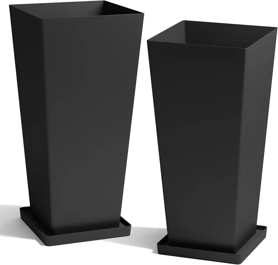 Worth 20" Tall Planters Set of 2, Black Large Plant Pots for Indoor Outdoor