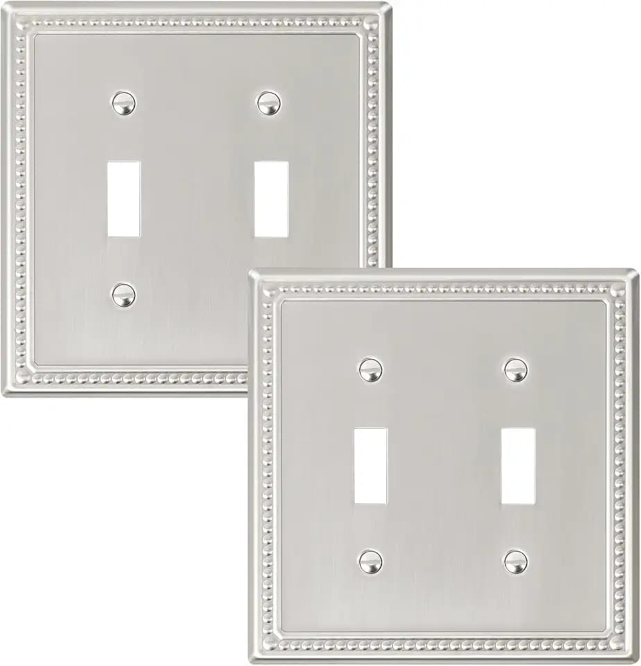 2-Pack Double Toggle Light Switch Cover Plate, Brushed Nickel