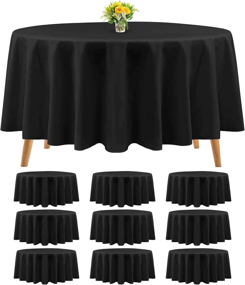 Teruntrue 10 Packs Premium Black Round Tablecloth 90 Inch Polyester Table Cloth Bulk Washable Polyester Fabric Tablecloths Table Cover for Wedding Party Banquet Buffet Holiday Dinner (Black, 90 Inch)