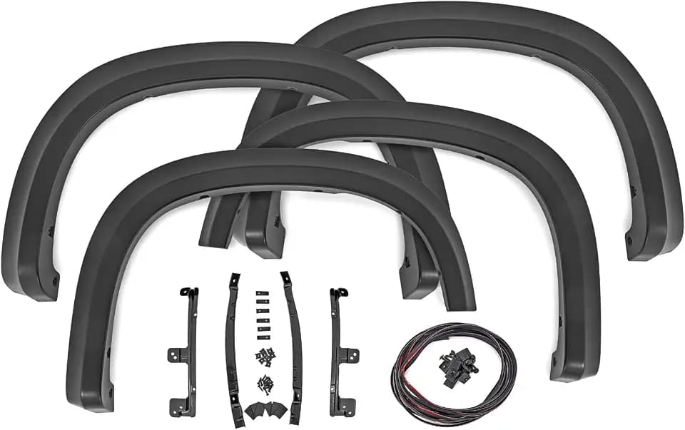 Rough Country Sport Fender Flares for Chevy Silverado 1500 (2019-2026 & Refresh) - 1" Tire Coverage, 5" Height, UV-Resistant ABS, Paintable Matte Black