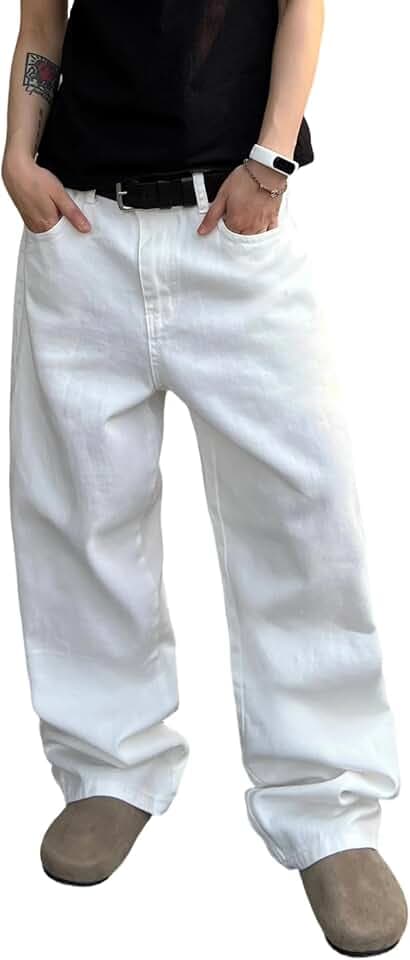 DFGIGT Men's Wide Leg Regual Fit Y2K Jeans Hip Hop Streetwear Denim Pants