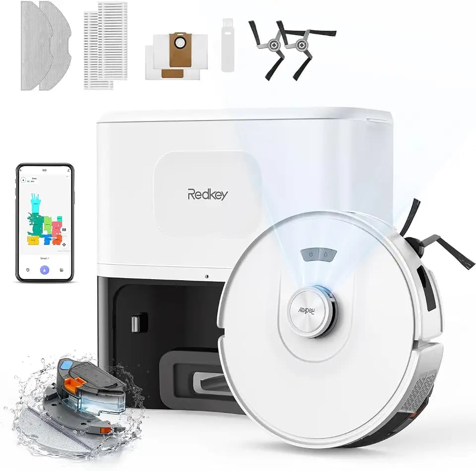 Redkey D8 Saugroboter mit Wischfunktion, 25.000Pa Saugkraft Saugroboter, 4L Staubsauger Roboter mit Absaugstation, Anti-Haar-Verwicklung, LiDAR Navigation, Saug und Wischroboter für Teppich, Tierhaare