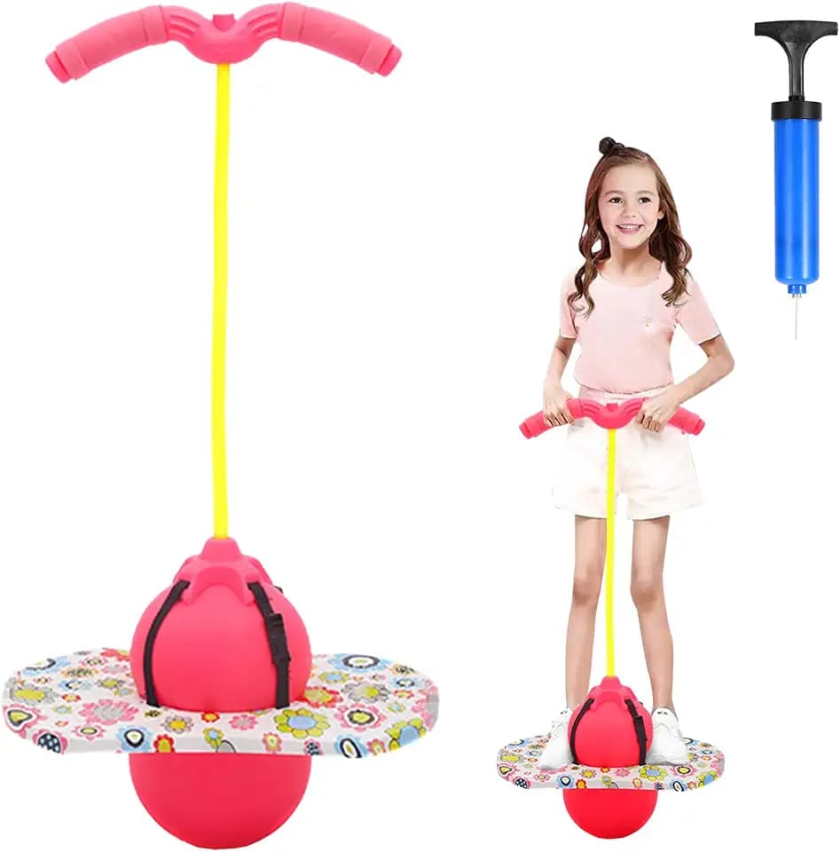 Pogo Ball mit Griffen, Pogo Stick Hüpfball für Kinder, Hüpfstange mit Luftpumpe, Pogo Ball zum Training des Gleichgewichts, Jump Spiel Geschenk für Kinder ab 6 Jahre (Rosa)