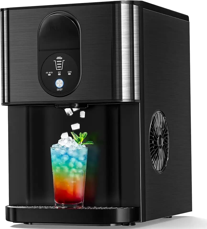 Antarctic Star Nugget Ice Maker Countertop with Soft Chewable Ice, 44Lbs/24H Portable Pellet Ice Machine with Self-Cleaning, One-Click Operation, for Home/Kitchen/Office, Stainless Steel, Black