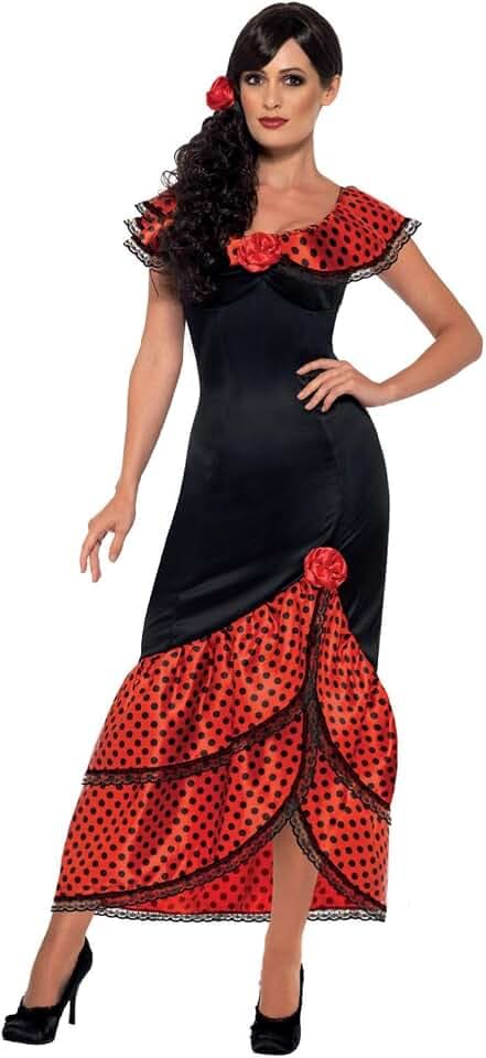 Smiffys - Damen Flamenco Kostüm, Kleid und Haarschmuck, schwarz Halloween