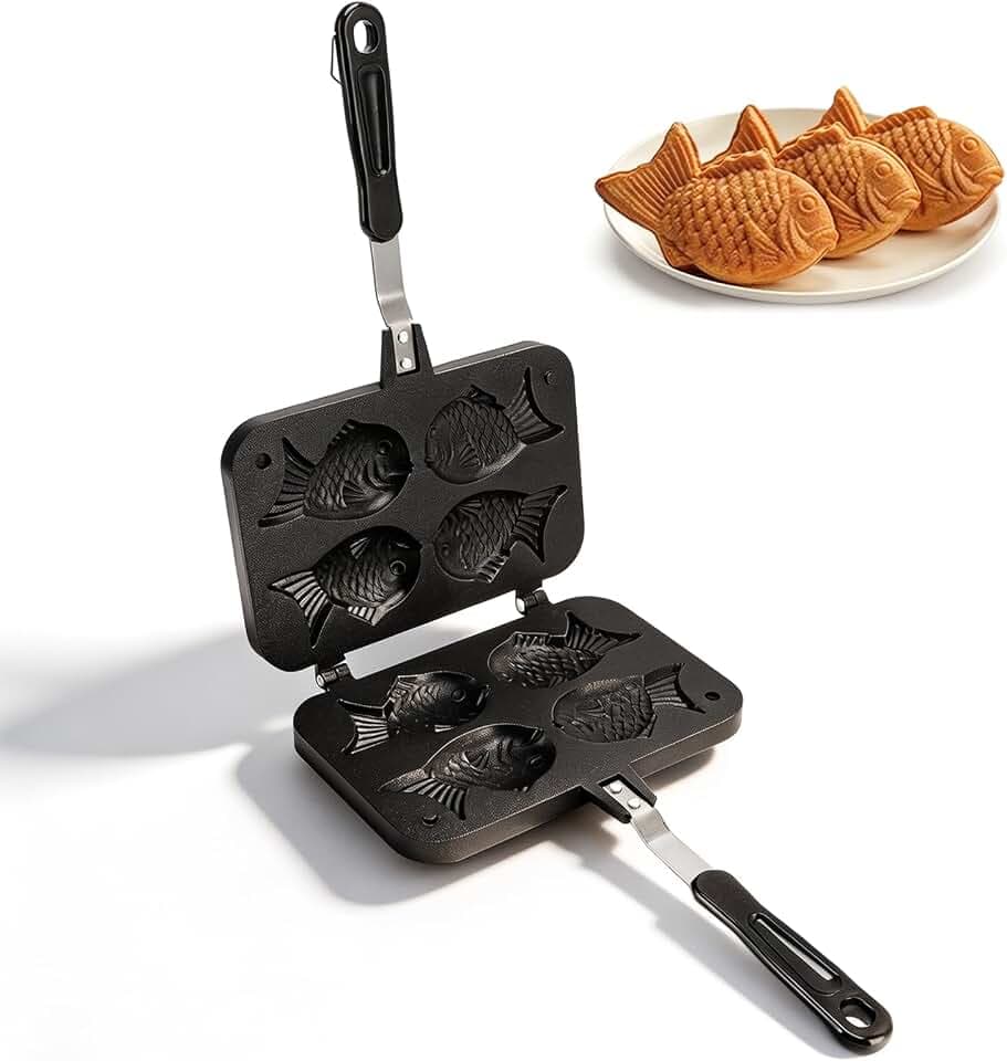 Taiyaki Fish Shape Cake Maker Non Stick Waffle Baking Mold, Electric Fish Shaped Waffle Iron Pan, Korean Bungeoppang Pan, Double Baking Mold