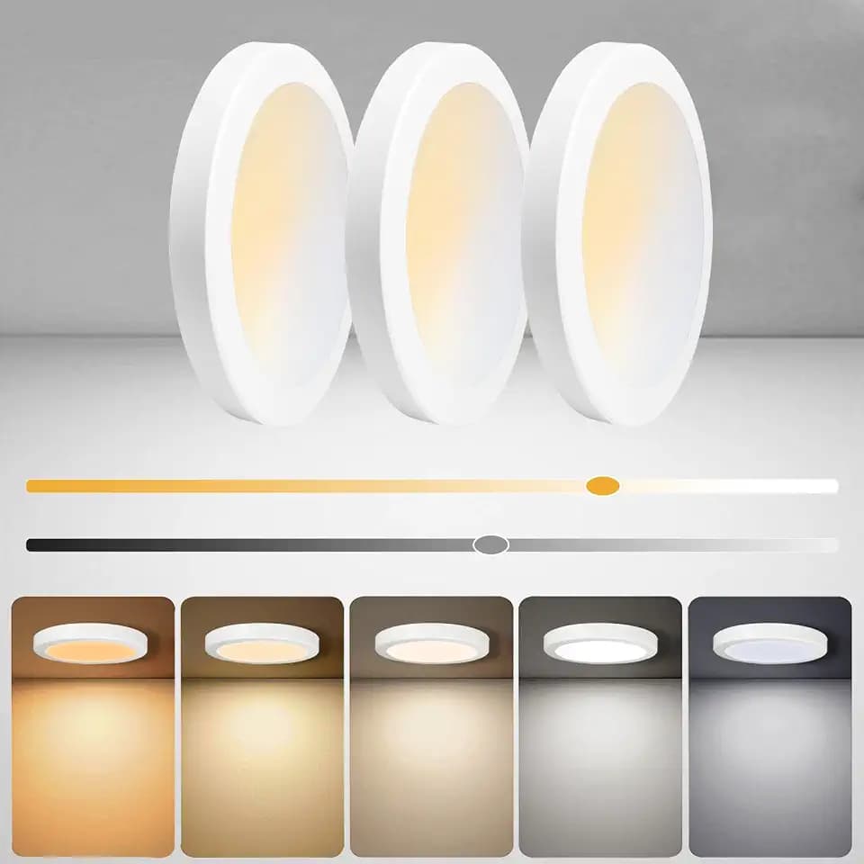 7 inch Flush Mount LED Ceiling Light Dimmable Ultra Slim Round Flat Ceiling Lamps 5CCT-2700K/3000K/3500K/4000K/5000K LED Ceiling Lights for Kitchen,Bathroom,Hallway ETL Listed 3 Pack(White)