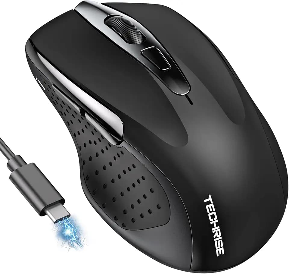 TechRise Bluetooth Mouse (BT5.0/3.0 & 2.4G) Rechargeable Wireless Mouse, 4800 DPI Optical Tracking, 6 Adjustable DPI, 2.4GHz with USB A Receiver, Quiet Clicks, Ergonomic Grips, 6 Buttons - Black