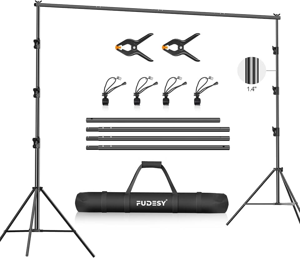 FUDESY Fotostudio, 3 x 3 m, strapazierfähig, verstellbar, Hintergrund Stützsystem für Fotografie mit Tragetasche, Zwei Federklemmen
