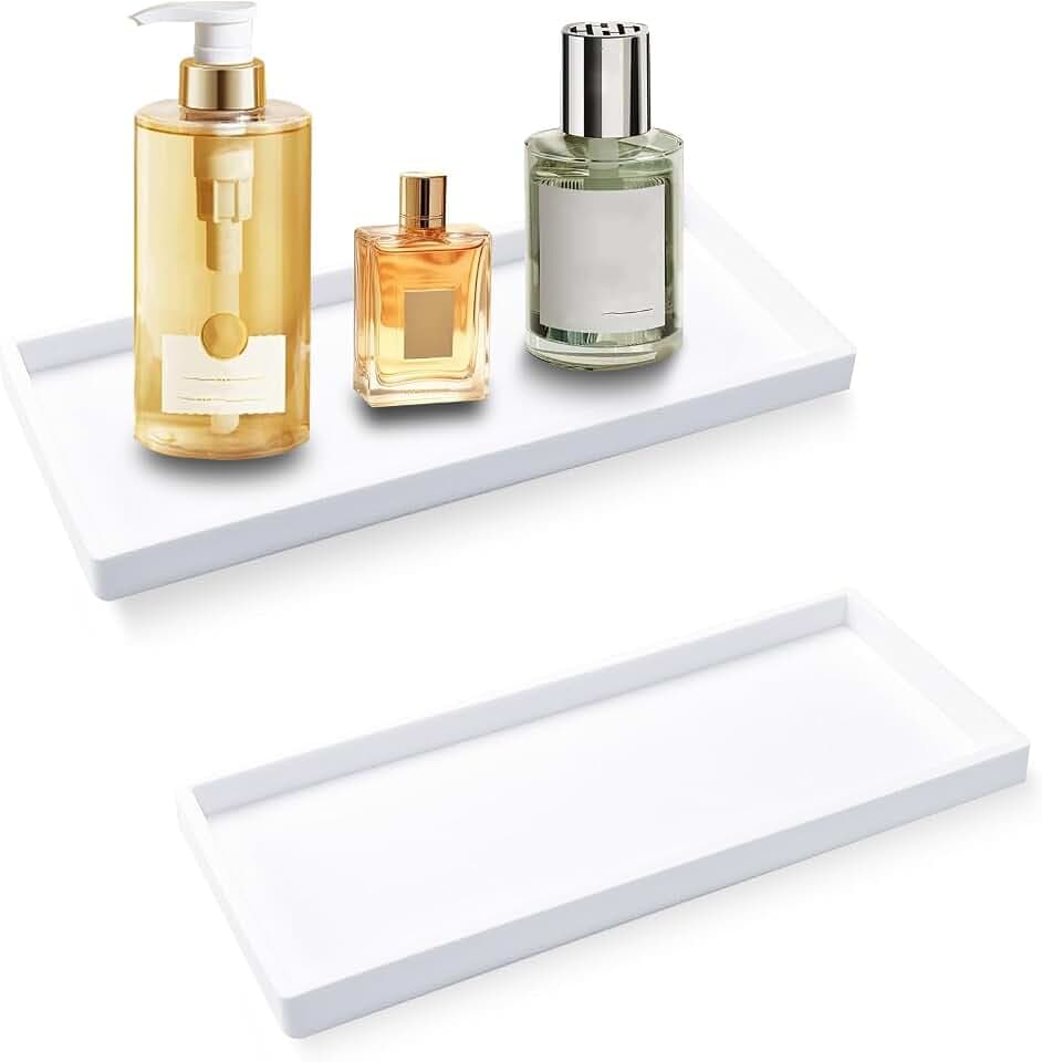 2 x Badezimmer-Waschtisch-Tablett, Arbeitsplatte, 30 cm, Silikon-Seifenspender-Tablett für Küchenspüle, Toilettentank-Tablett, Badezimmer-Thekenablage für Parfümkerzen, Weiß