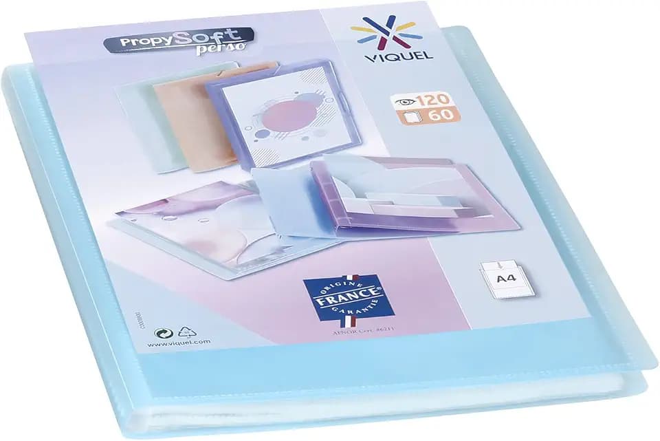Viquel - Propysoft Dokumentenmappe, DIN A4, 120 Bilder (60 Hüllen) Propysoft Klarsichthüllen transparent glatt blau durchscheinend