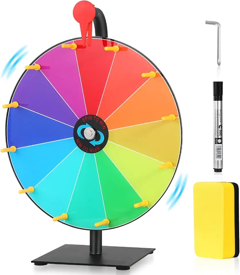 Glücksrad, buntes Tischglücksrad mit 12 Schlitzen, Glücksrad mit Whiteboardmarker und Tafelradierer, ideal für Karneval und Messen