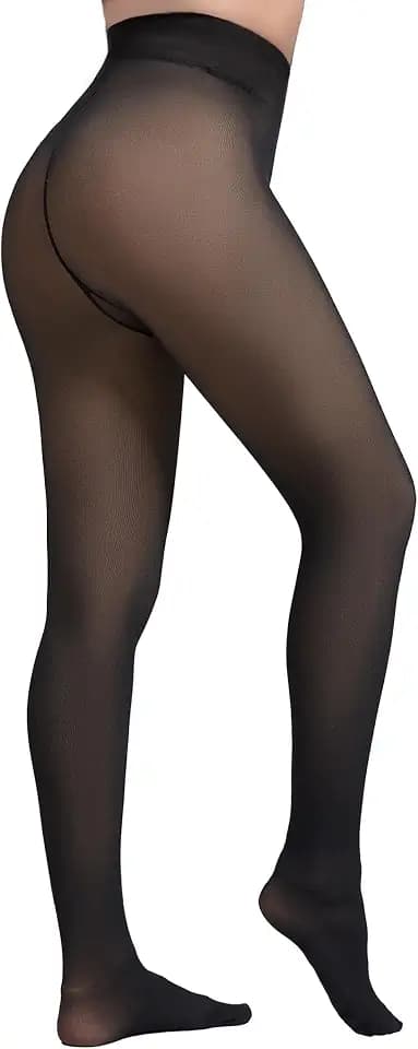 Apriddeo More Warmth Women Fleece Lined Tights Fake Translucent High Waist Thermal Pantyhose Thick Sheer Legging