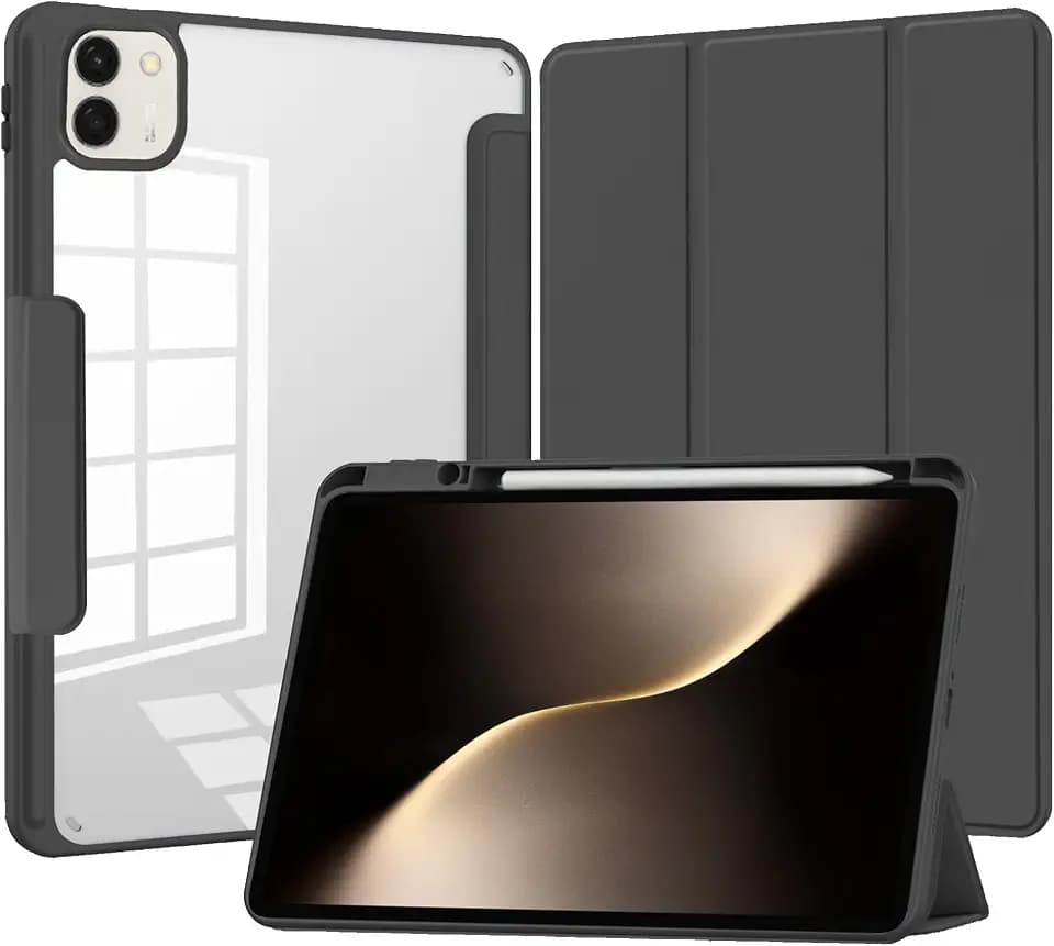 CAUHENYEE Hülle für Honor Magic Pad 3 Case, [3-Fach Schutz] Stoßfest, Magnetverschluss, Transparenter Rückseite – Schlanke Schutzhülle mit Sleep-Funktion & Klappbarer Ständer– Schwarz