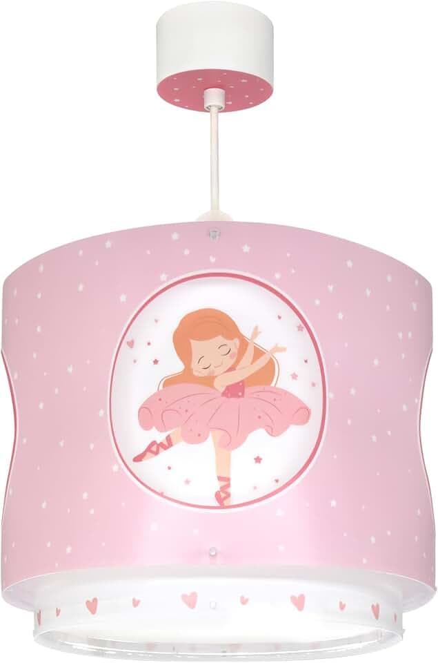 Dalber Lampe kinderzimmer, kinderlampe Pendelleuchte Hängelampe, Deckenleuchte Kinder, Deckenlampe kinderzimmer, Princess Dance Ballerina, 60912M, E27, Rosa