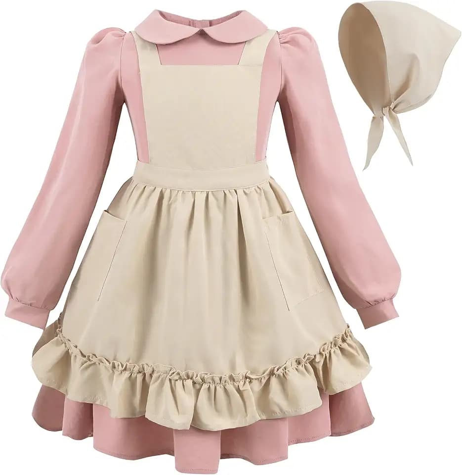 Prairie Colonial Costume Girls Long Sleeves Pioneer Dresses for Girls American Pilgrim Costume