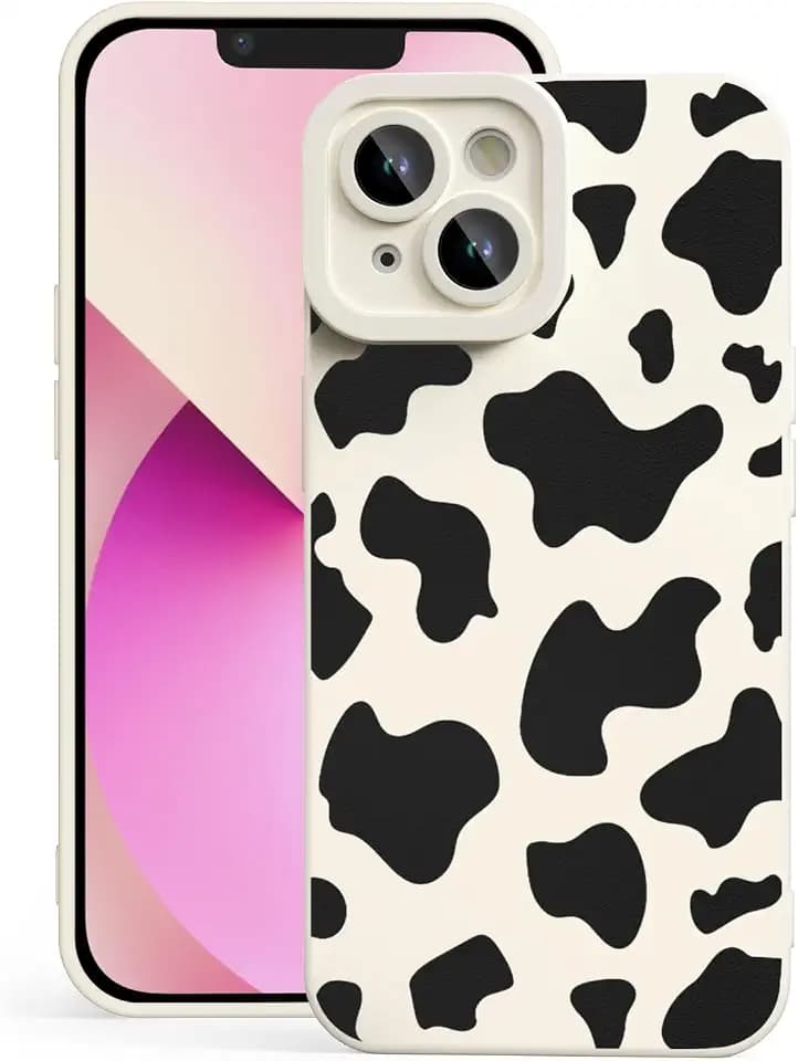 for iPhone 13 Phone Case, Printed Silicone, Cow Print