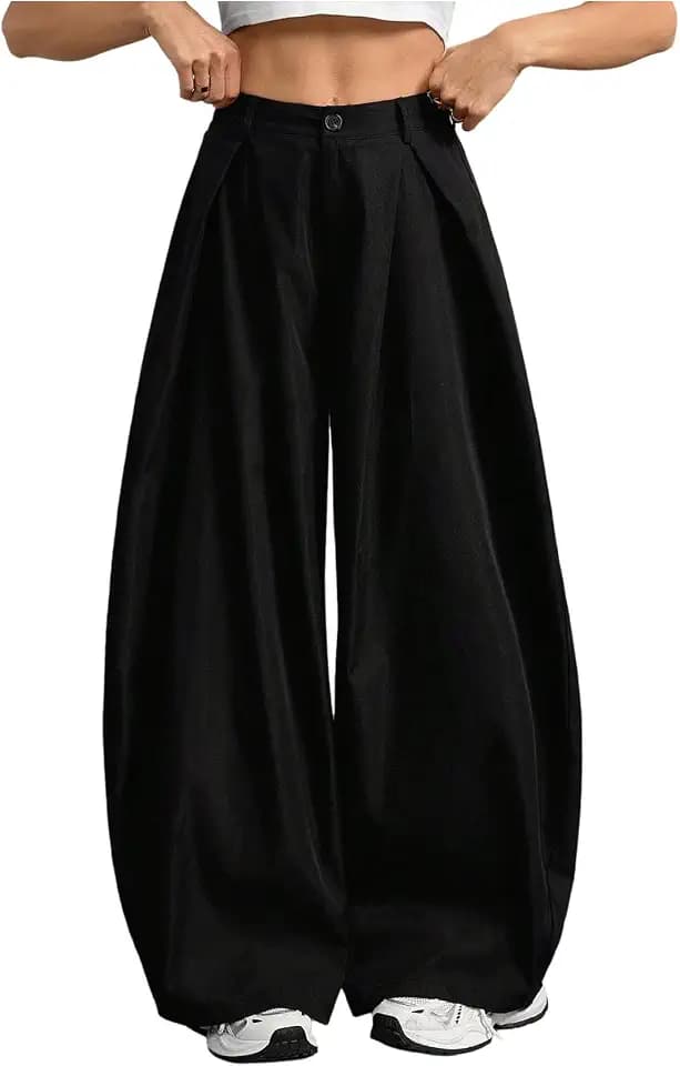 BEAUDRM Women's Wide Leg Baggy Pants Cargo Oversized Pleated Dress Pants Casual Business Suit Trousers