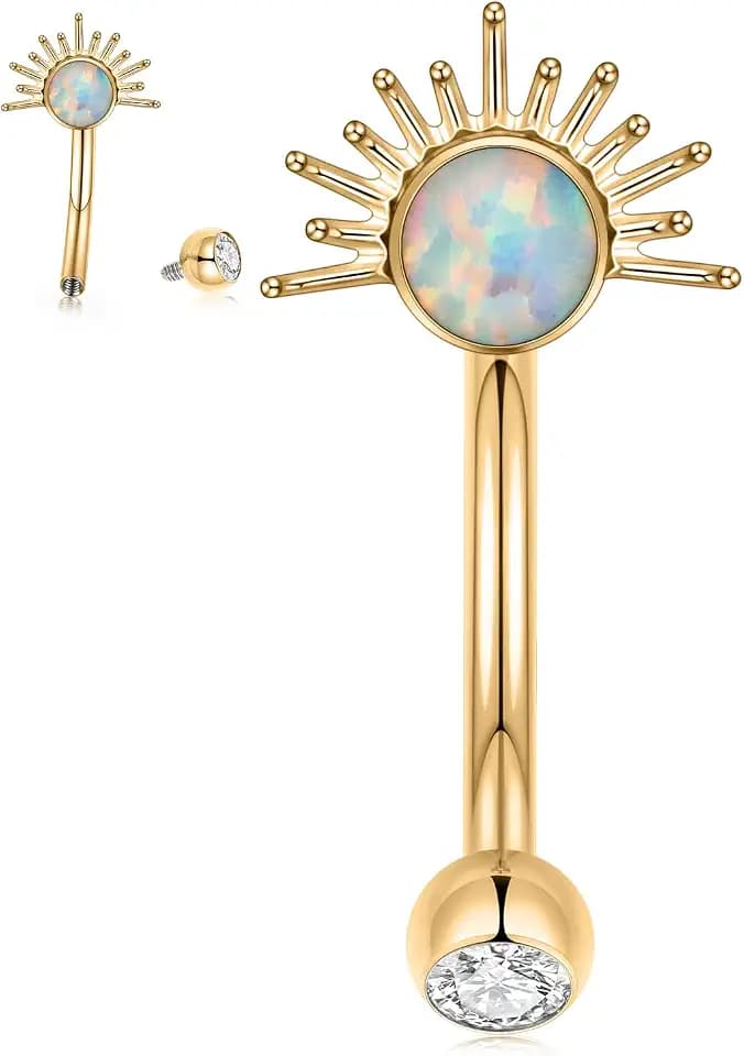 PEAKLINK G23 Titanium Eyebrow Ring 16G Opal Rook Daith Piercing Jewelry Internal Threaded Curved Barbell Vertical Labret Lip Jewelry Small Belly Button Ring