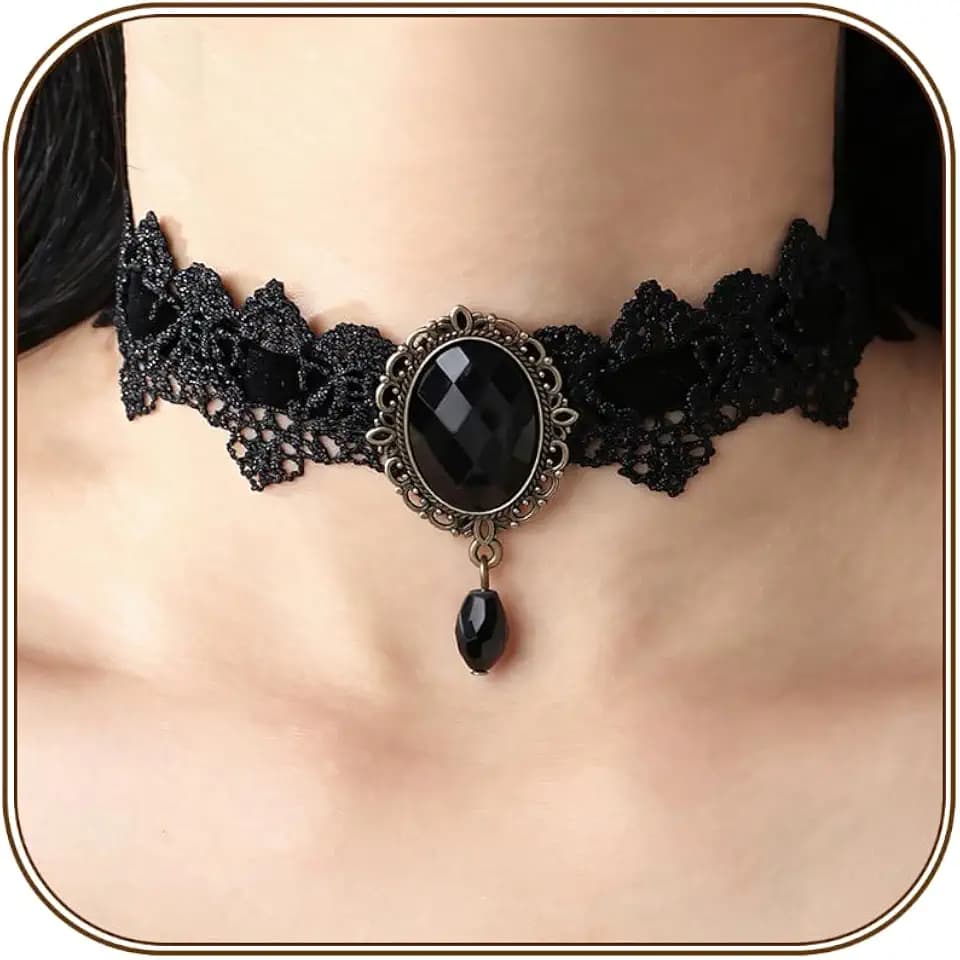 Qceasiy Gothic Black Necklace for Women, Adjustable Victorian Lace Collar