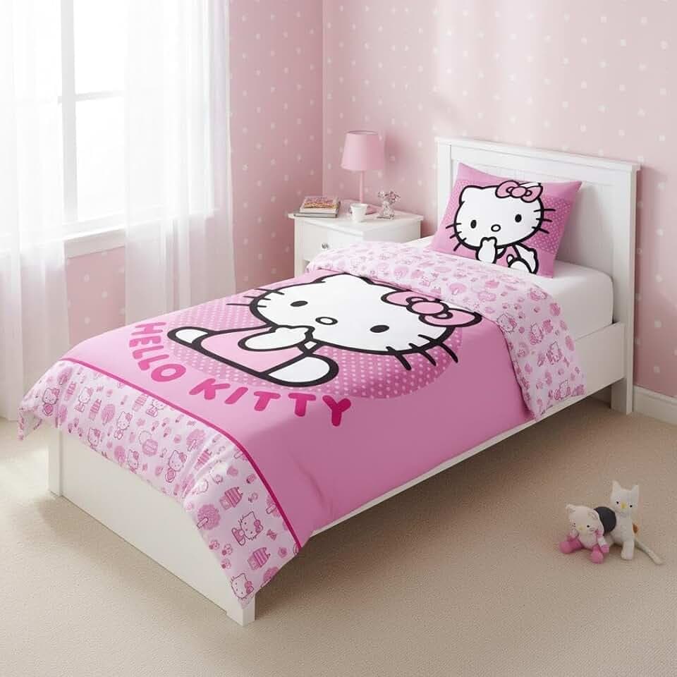 arlis Bettwäsche Hello Kitty, wendbarer Bettbezug, 140 x 200 cm, Kissenbezug 65 x 65 cm (Bettwäsche Hello Kitty)