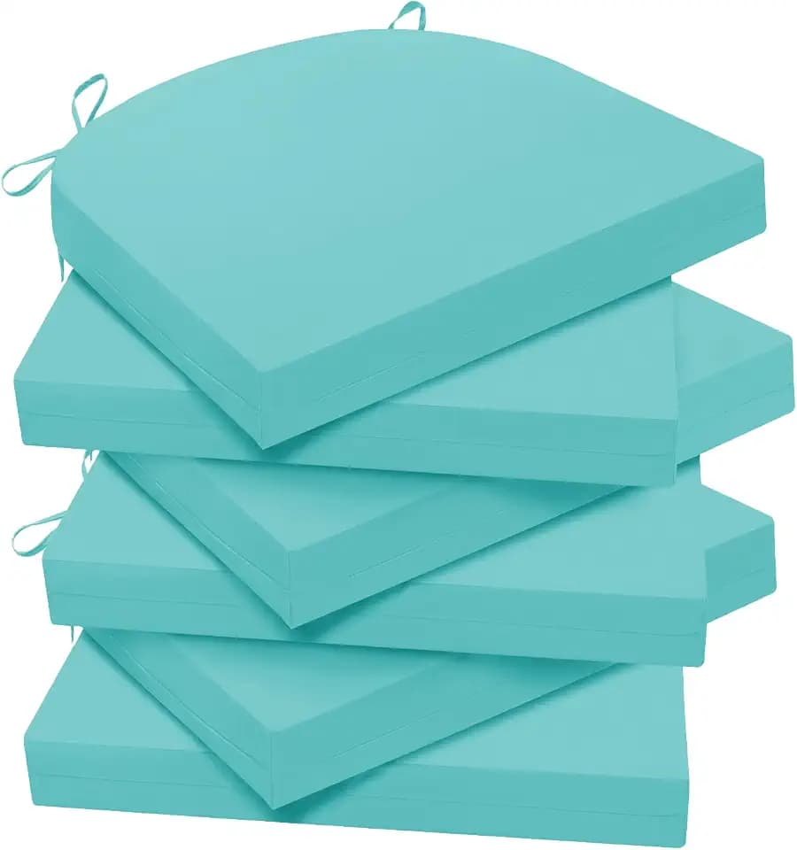 Wellsin Outdoor Chair Cushions for Patio Furniture, 3-Year Color Fastness Patio Chair Cushions Set of 6, Water Resistant Round Corner Outdoor Seat Cushions 17"X16"X2", Teal