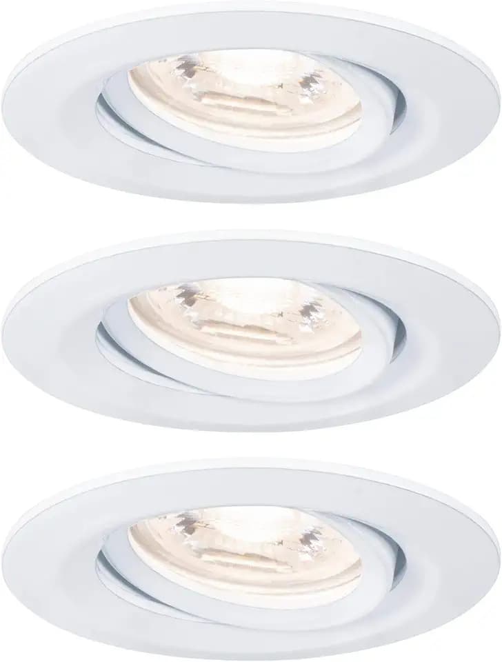 Paulmann 94293 Nova Mini LED Einbauleuchte Coin, Rund Schwenkbar - 3 x 4 W - Deckeneinbaustrahler, Einbaulampe Aluminium Warmweiß 2700K, Schwenkbar IP23, Weiß Matt, 3er Set