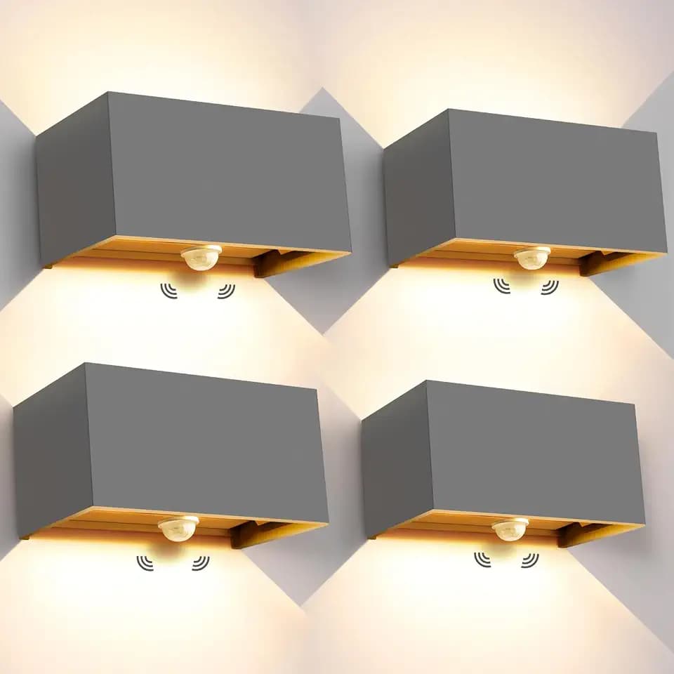 Kingwei 4 Pack 20W LED Wandleuchte Aussen/Innen mit Bewegungsmelder Warmweiß 3000K Außenlampe mit Einstellbar Abstrahlwinkel Aussenleuchte Wasserdichte IP65 Außenwandleuchte (Grau)