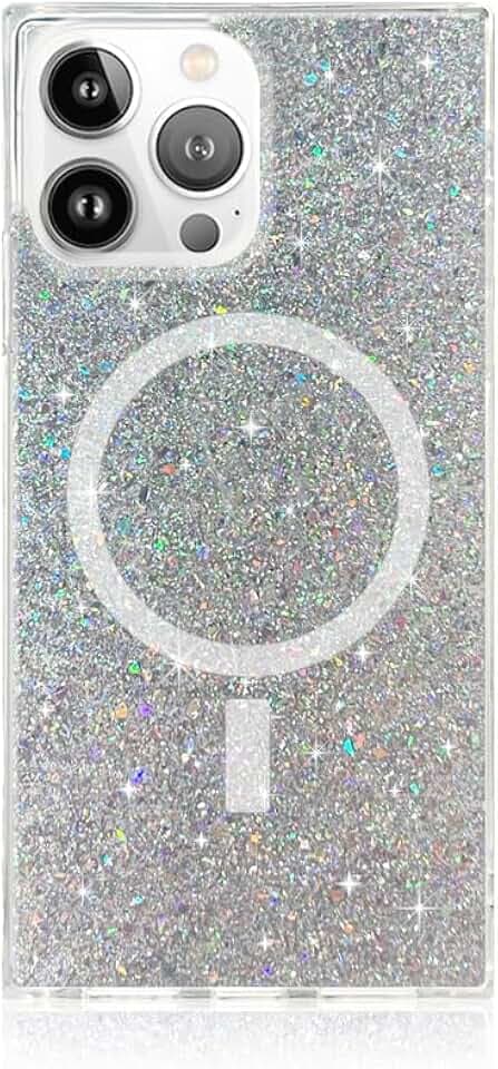 Flaunt Official Square iPhone 15 Pro Case - Silver Glitter