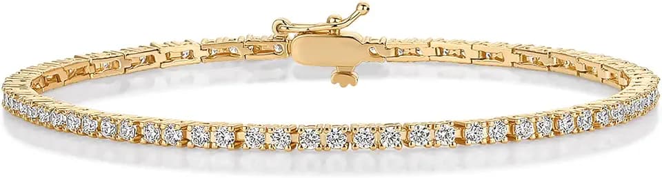 PAVOI Tennis Bracelet for Women, 14K Gold Plated 2mm Cubic Zirconia