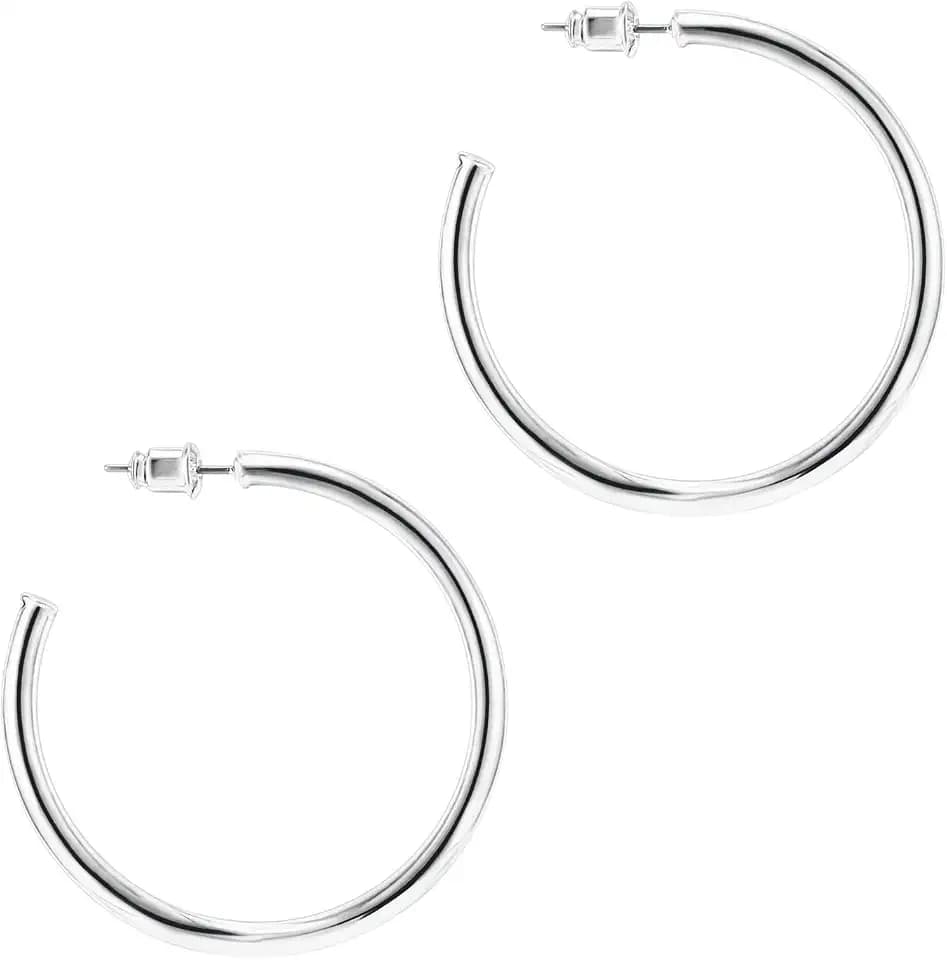 PAVOI 14K Gold Plated Hoop Earrings for Women - 2mm Thick Infinity Hoops - Lightweight Loop Earrings Set