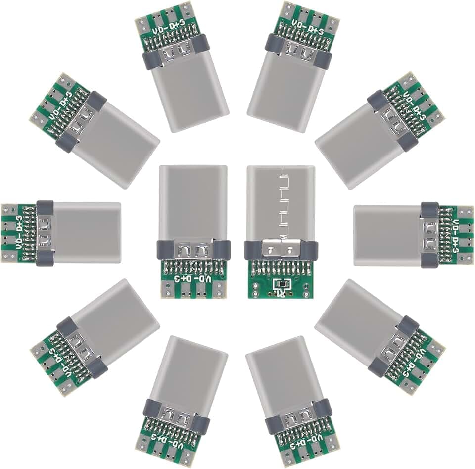12pcs USB 3.1 Type-C Connector 24 Pins Male Plug Socket Receptacle Adapter to Solder Wire & Cable 24 Pins Support PCB Board