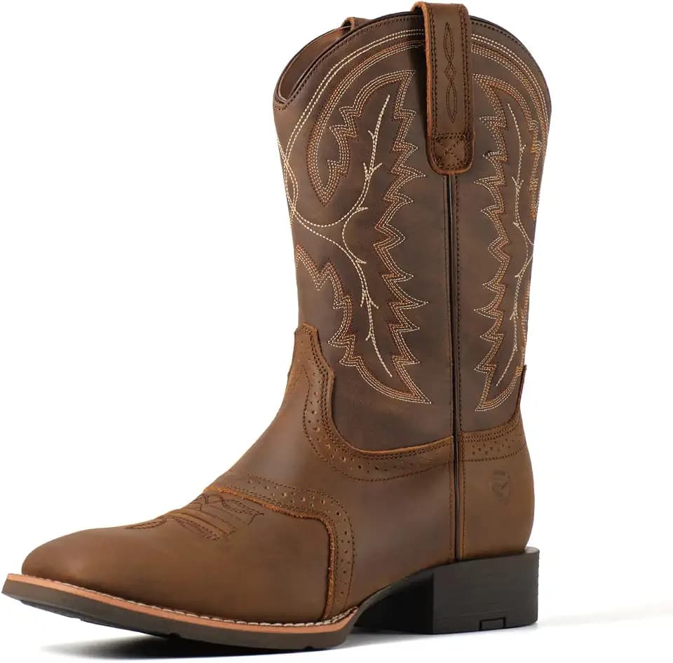 SUREWAY Western Cowboy Boots for Men, Square Toe with Classic Embroidery