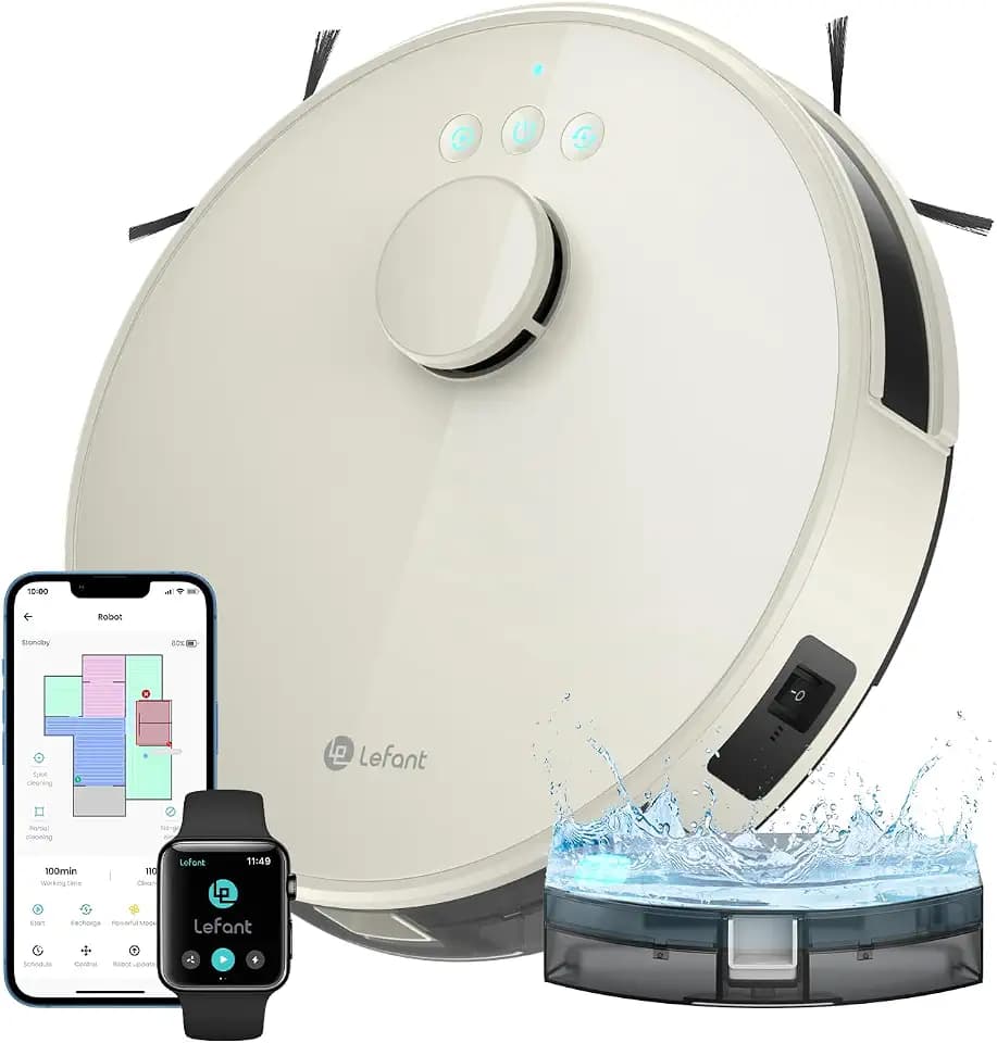 Lefant Staubsauger Roboter, No-Go-Zonen, Saug und Wischroboter 5500 Pa Mehrstufiges Mapping, Laser Navigation, WiFi/APP/Alexa, Roboterstaubsauger für Tierhaare Hartböden