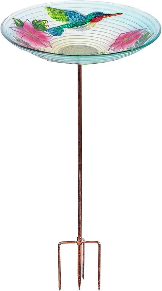 MUMTOP Glass Bird Bath, Garden Outdoor Birdfeeder with Metal Stake, Multi