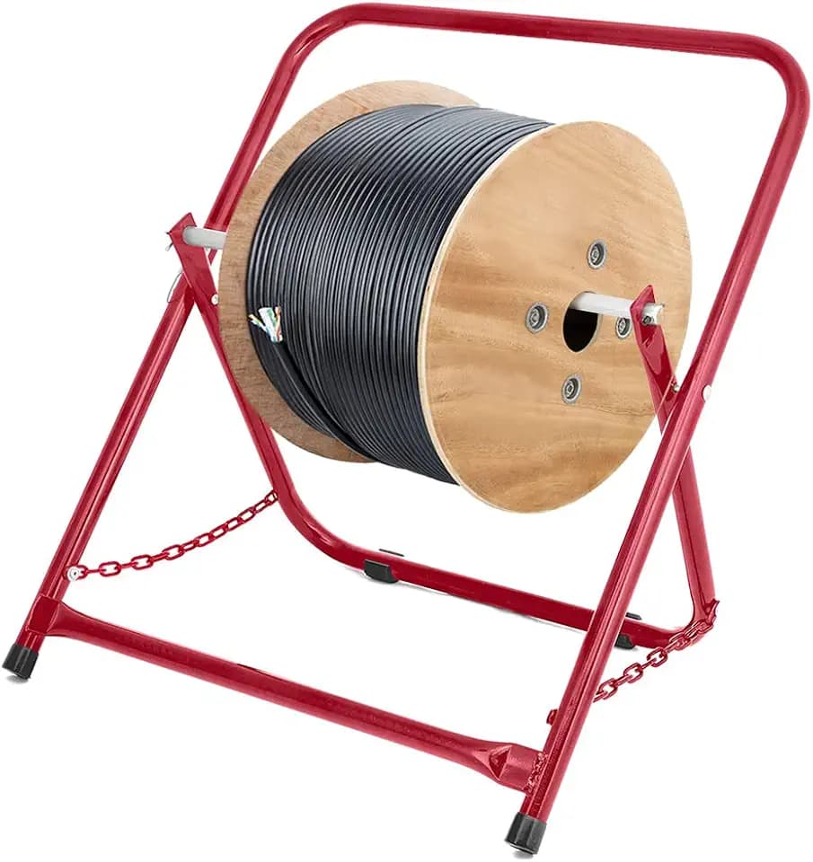 AdirPro Single Axle Cable Reel Caddy | Industrial Steel Wire Dispenser with Adjustable Spindle | Holds Reels Up to 20 in Diameter & 100 lb | Portable Design | Red