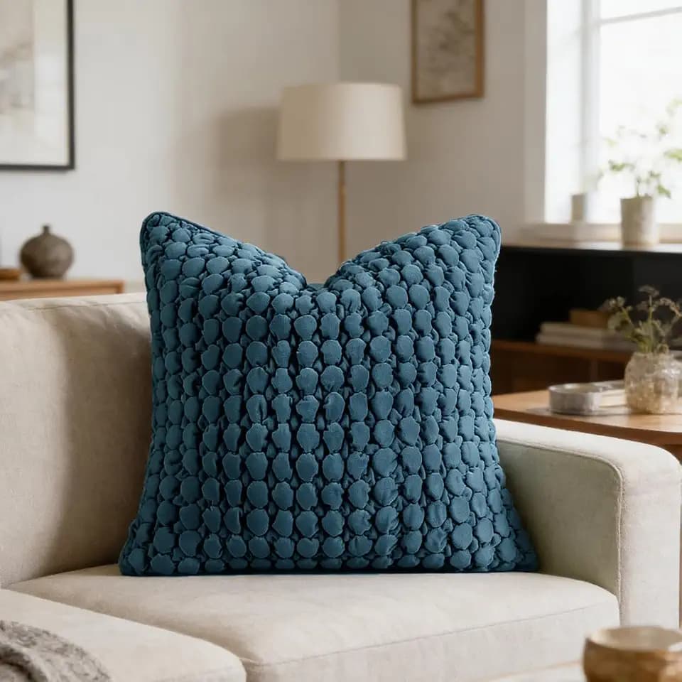 Velvet Pillow Cover 24x24 Blue Textured Bubble Euro Shams