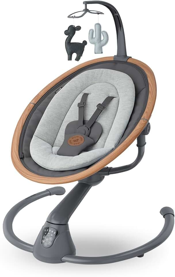 Maxi-Cosi Cassia Babywippe Elektrisch, 0–6 Monate, max. 9 kg, Babyschaukel Elektrisch, 12 Melodien, 360°-Sitzdrehung, automatische Bewegungserkennung, 5 Geschwindigkeiten, Essential Graphite