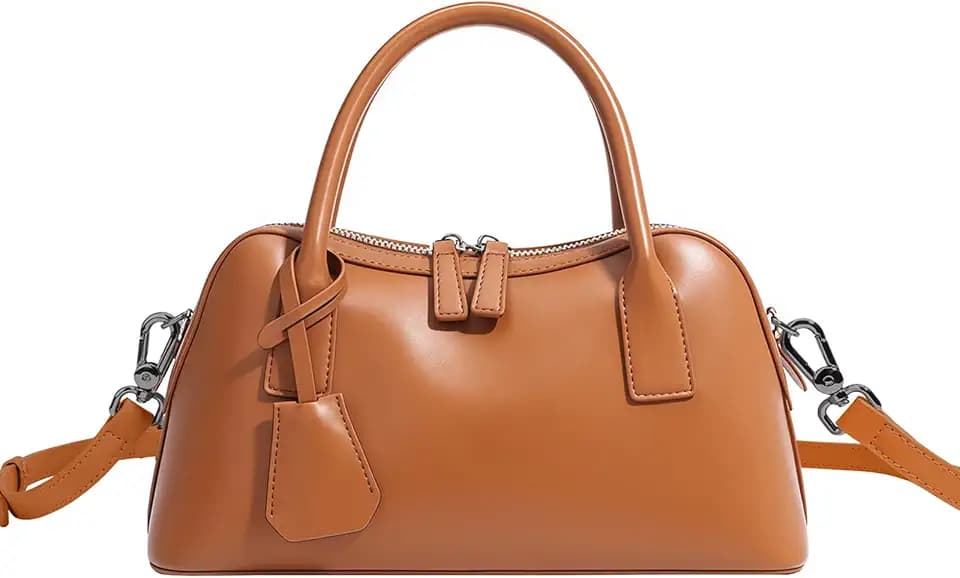 Genuine Leather shoulder Bag for Women with Top Handle, Satchel purse Bowler Handbags with zipper closure
