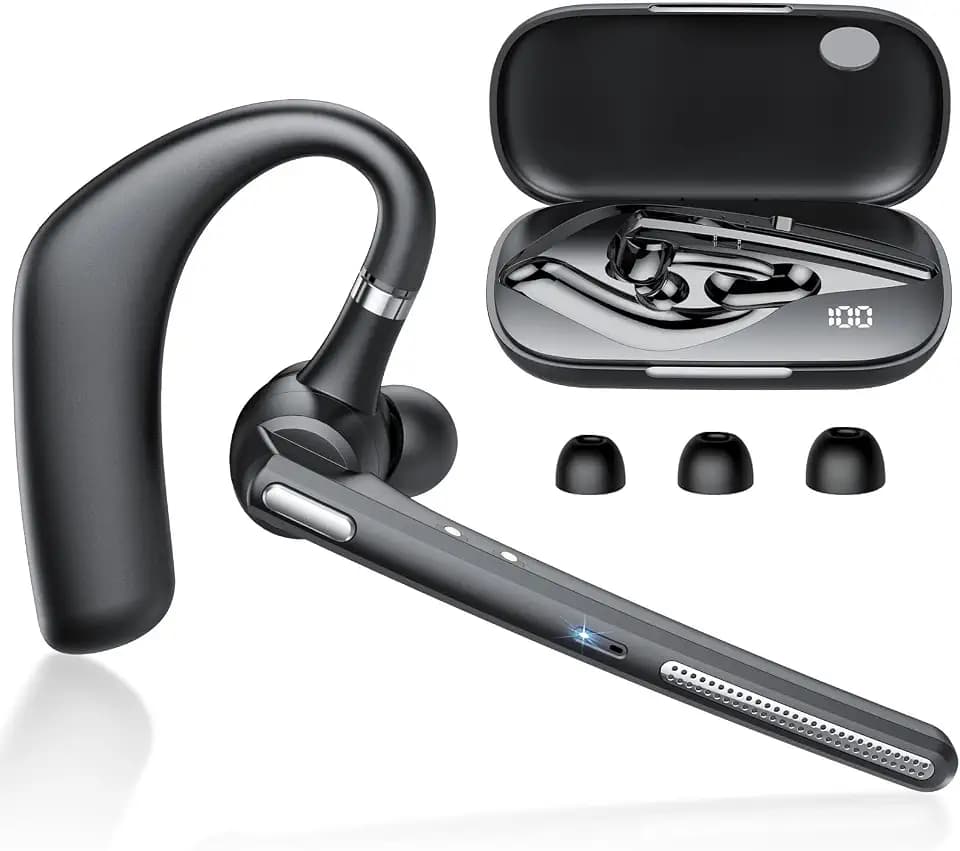 Bluetooth Headset V5.4, 60 Std Freisprecheinrichtung Wireless Headset mit LED-Ladebox, ENC Dual Geräuschunterdrückung Mic, Zwei Geräteanschluss, IPX7 Wasserdicht, Headset Kabellos für Büro/Geschäft