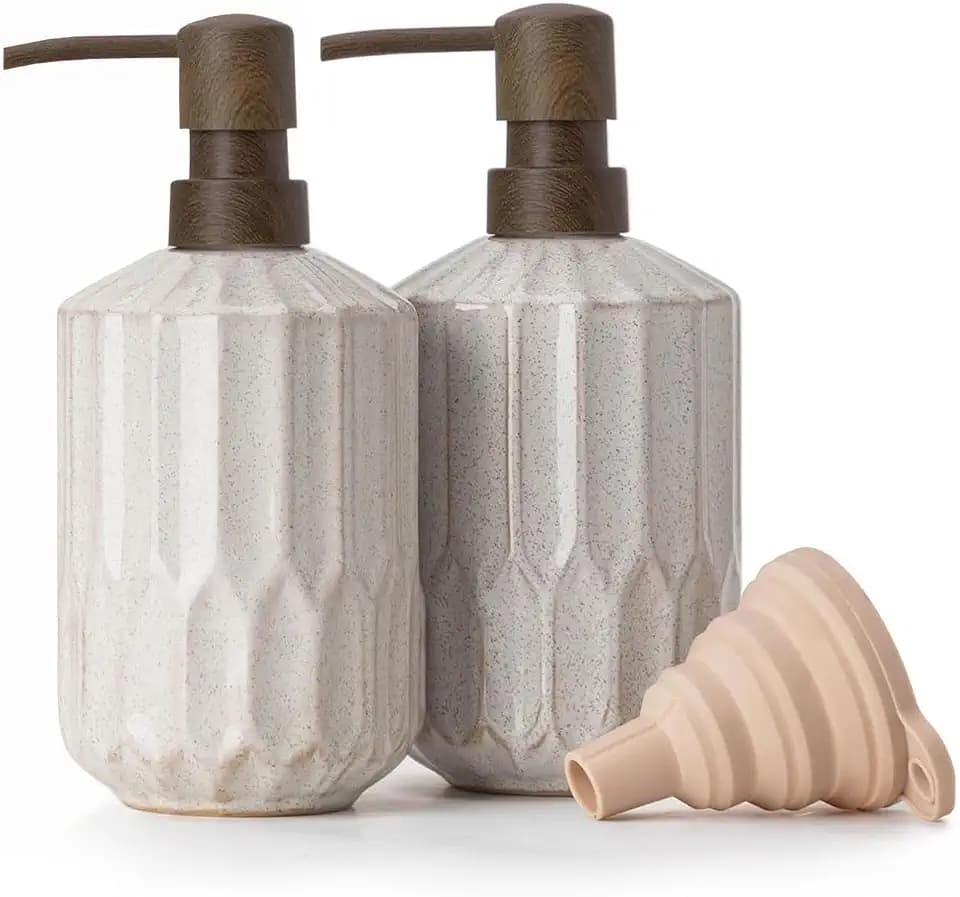 2er Set Keramik Seifenspender 450ml, Flüssigseifenspender für Bad & Küche