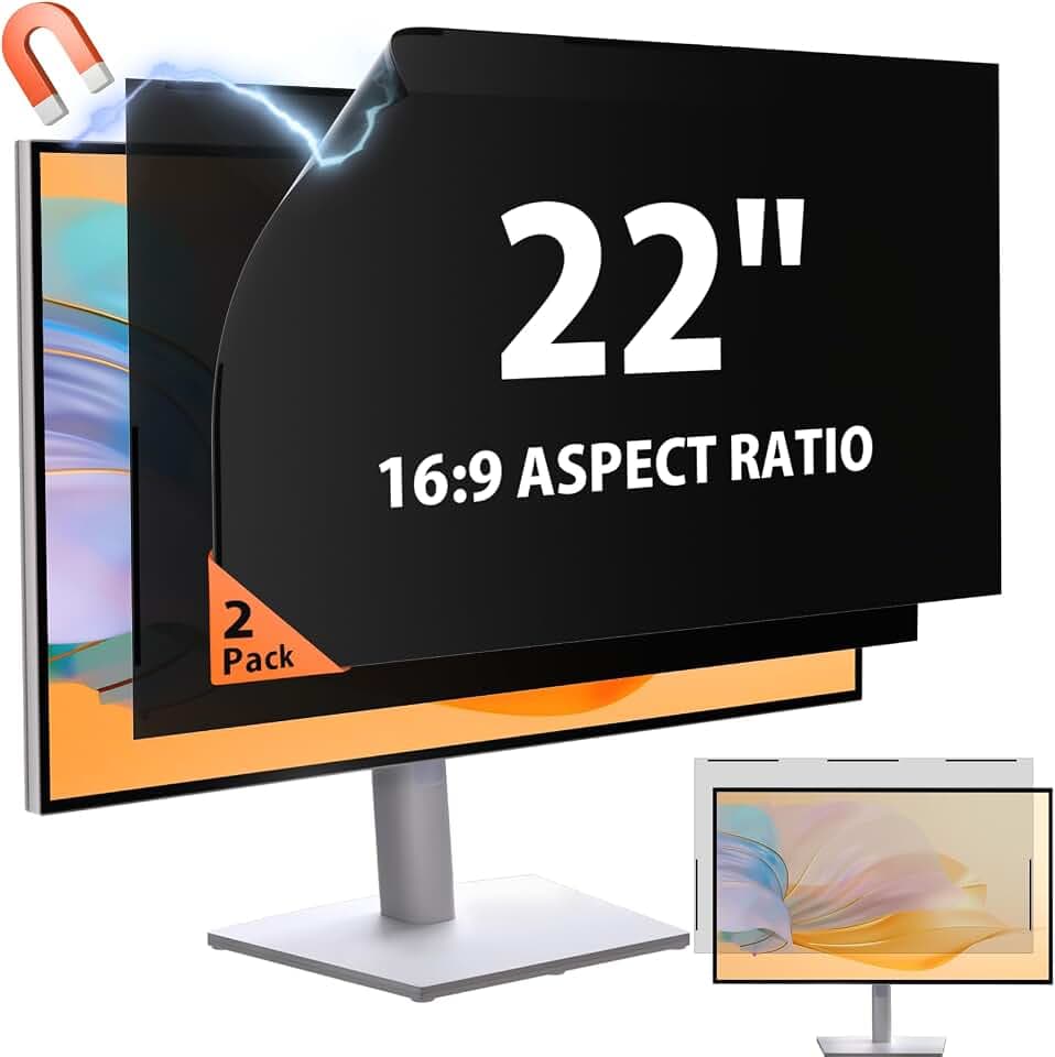 Mamol [2 Pack] 22 Inch Magnetic Privacy Screen for Frameless Monitor, Anti Glare & Blue Light Filter Computer Screen Protector, Removable Anti-Spy Shield for 22" 16:10 Widescreen Desktop Display
