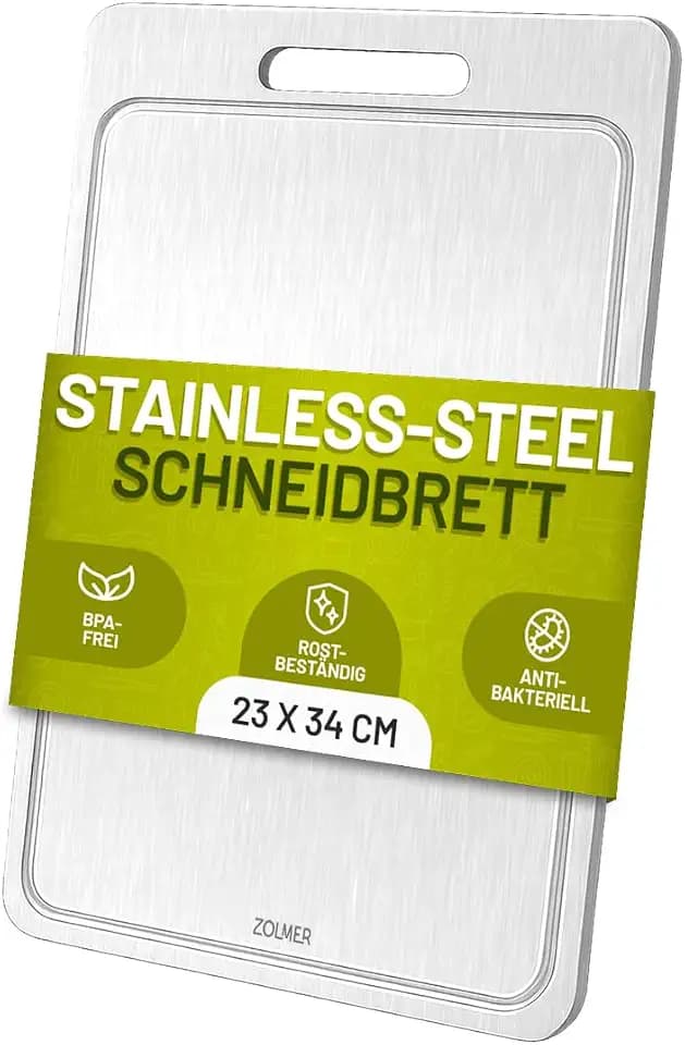 Schneidebrett Edelstahl 304 34x23 cm 1,1 mm Saftrille 4 Silikonpads