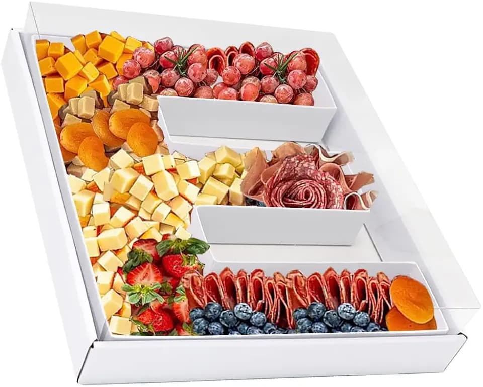 12.5inch Fillable Paper Mache Number Letter Cardboard Cutouts Charcuterie Board Food Sweet Cupcake Tray Party Decorative Box (Letter E, White)