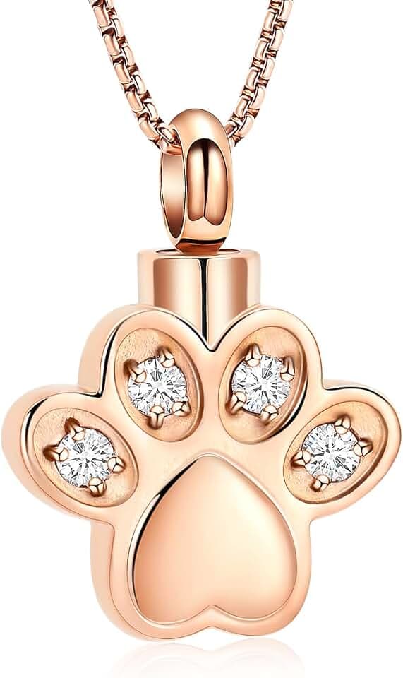 Haustier Pfote Urne Halsketten für Asche Pfotenabdruck Einäscherung Schmuck für Haustier Asche Katzen Hunde Klaue Andenken Gedenkstätte Anhänger für Frauen Männer Asche Halter Geschenk (Roségold)