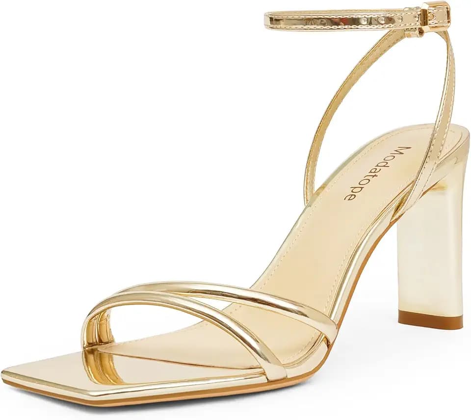 Womens Sandals Square Open Toe Chunky High Heels Strappy Ankle Strap Shoes